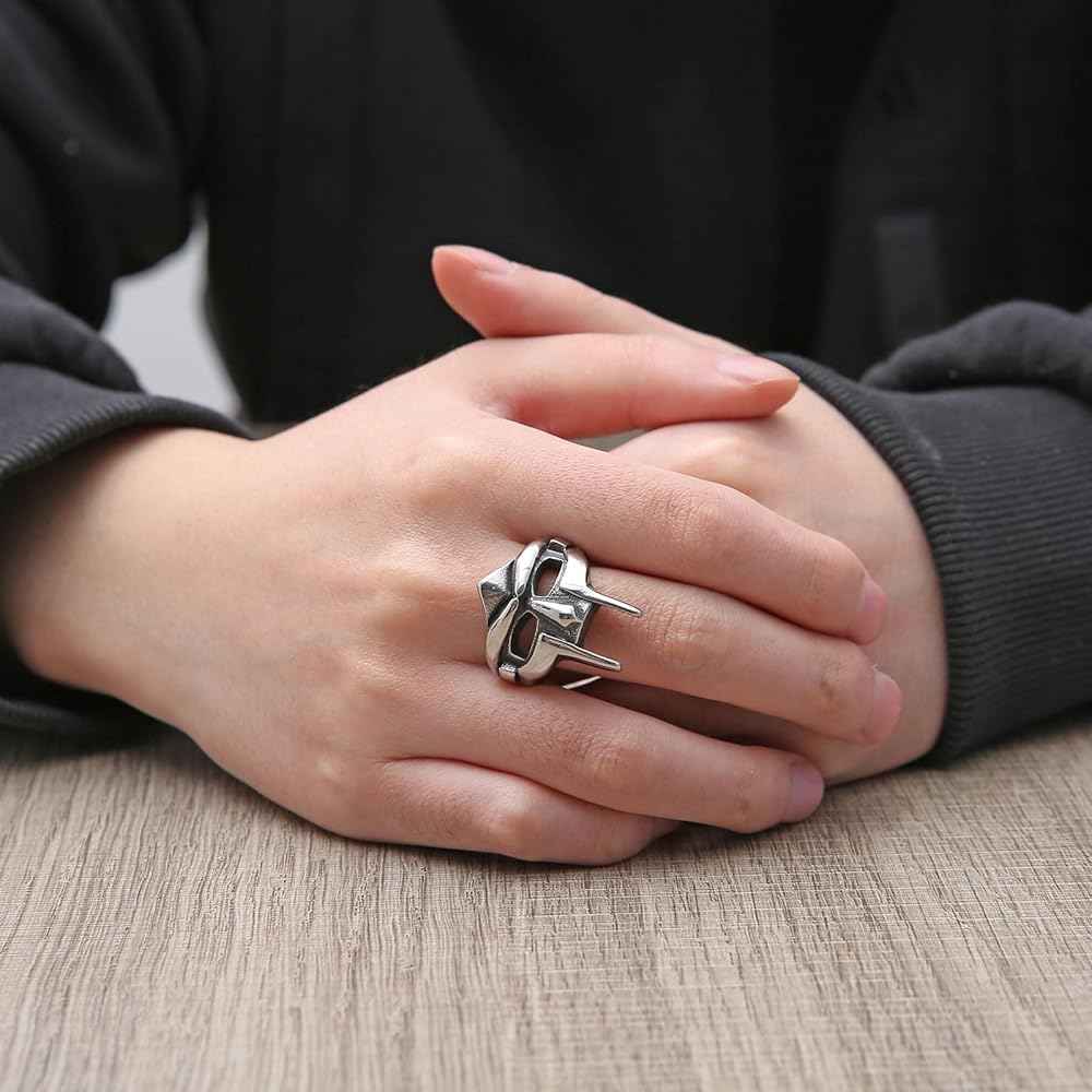 HZMAN Spartan Mask Ring for Men Stainless Steel Retro Hip